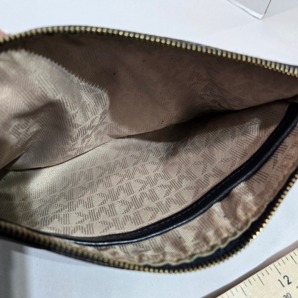 Michael Kors Wristlet Navy Blue MK Monogram Coated Canvas Gold Hardware #1420 - Picture 7 of 10